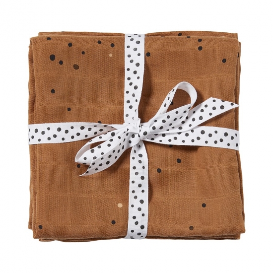 Done by Deer 2-pack Muslinfiltar Dreamy Dots Mustard i gruppen Barn & Frlder / Barnrum  / Filtar / Muslinfiltar hos Kpbarnvagn (3003474)