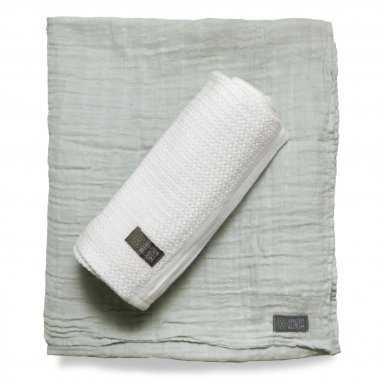 Vinter & Bloom Gallerfilt + Muslin EKO 2-pack Vit/Grn i gruppen Barn & Frlder / Barnrum  / Filtar hos Kpbarnvagn (40043-1)