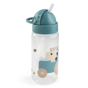 Done By Deer Vattenflaska med sugrör Tiny Farm Blue