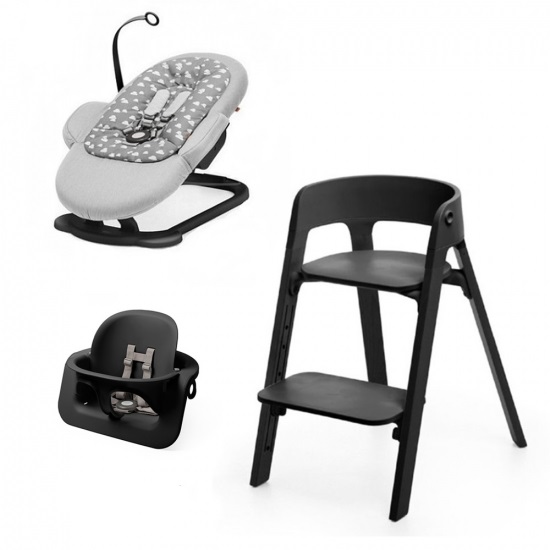 Stokke Steps Matstol Svart Inkl. Babysits & Bouncer