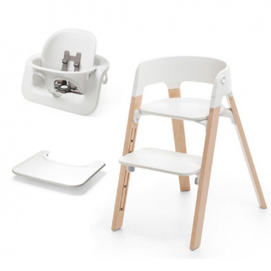 Stokke Steps Matstol White Natural Inkl. Babyset & matbricka i gruppen Barn & Frlder / Matstolar & dynor / Stokke Steps Matstol hos Kpbarnvagn (pktstepsbybr2)