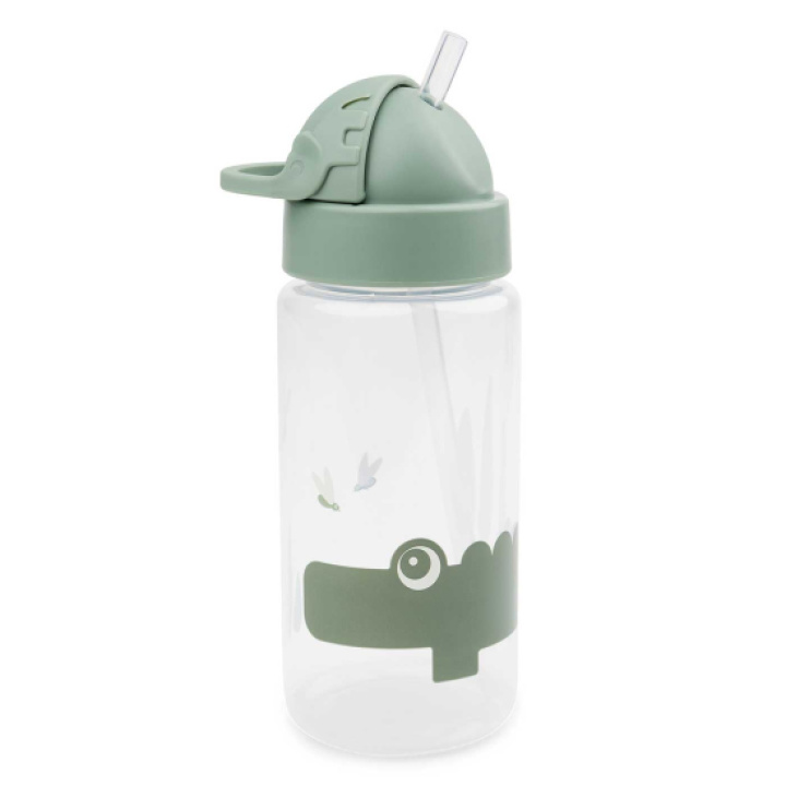 Done By Deer Flaska med sugrör Croco Green