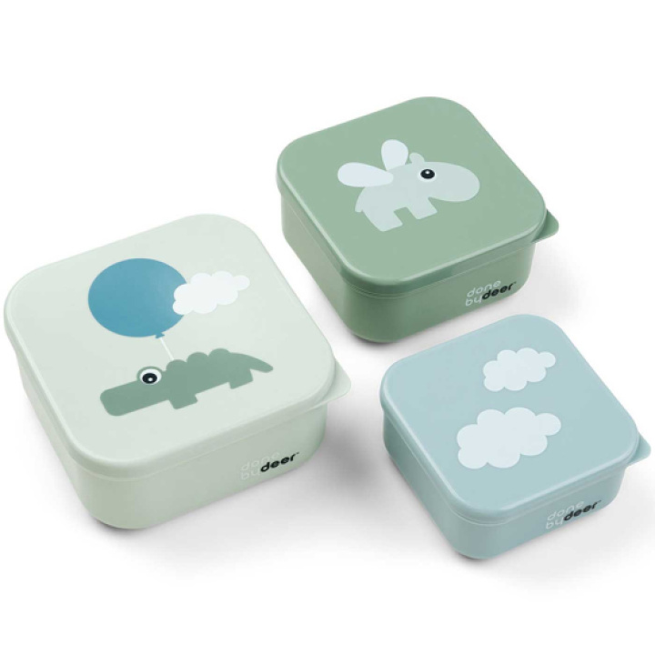 Done By Deer Snack Box Happy Clouds Green 3-pack i gruppen Babytillbehör / Äta & dricka / Matförvaring hos Köpbarnvagn (DOBD1236403)
