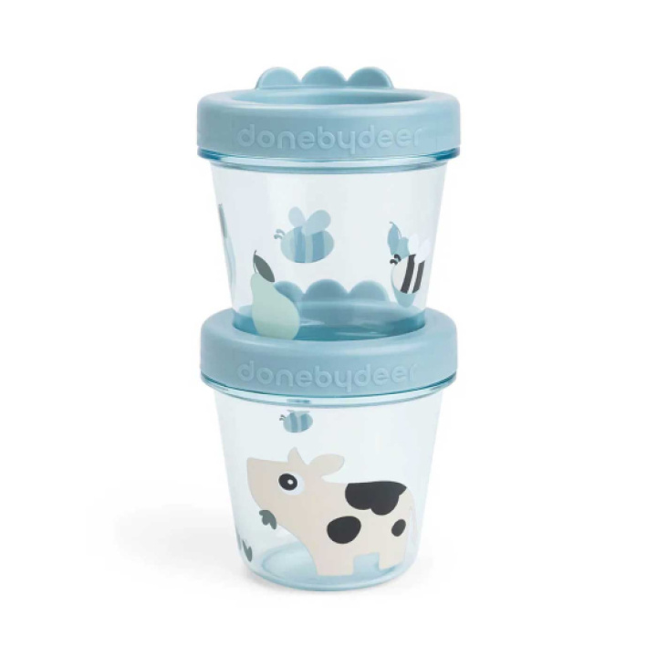 Done By Deer Barnmatsburkar 2-pack Tiny Farm Blå i gruppen Babytillbehör / Äta & dricka / Matförvaring hos Köpbarnvagn (DOBD1256122)