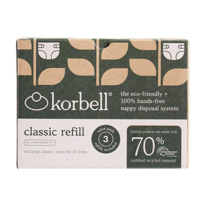 Korbell Refill till blöjhink 3-pack GRS i gruppen Babytillbehör / Omvårdnad & Hygien / Blöjhinkar & refiller hos Köpbarnvagn (KORBK25KRG3)