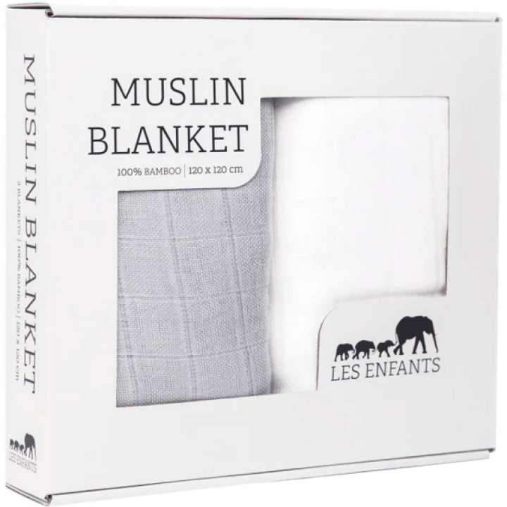 Les Enfants Muslinfilt 2-pack Grå/Vit i gruppen Babytillbehör / Filtar & snuttefiltar / Muslinfiltar hos Köpbarnvagn (LEEN01-0101)