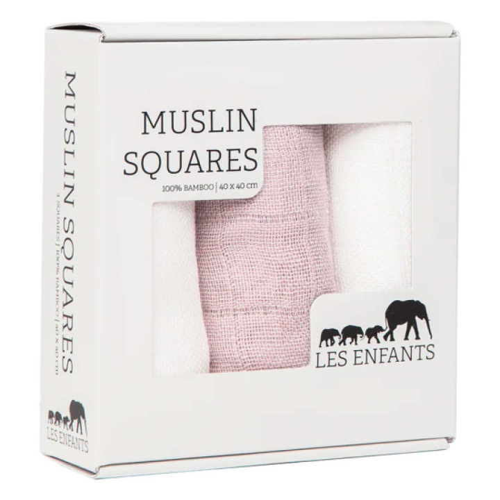 Les Enfants Snuttefiltar Bambu Muslin 3-pack Vit/Rosa i gruppen Babytillbehör / Filtar & snuttefiltar / Snuttefiltar hos Köpbarnvagn (LEEN02-0101)