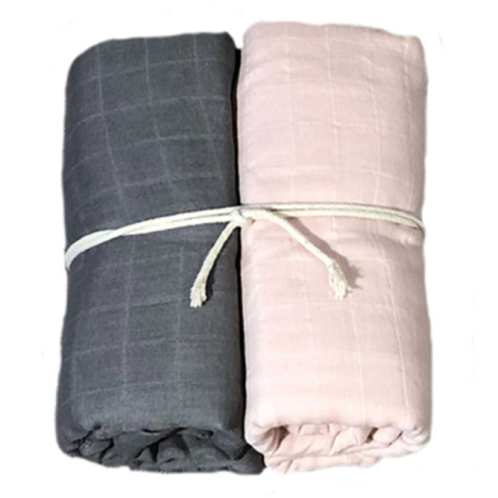 Mini Dreams Muslinfiltar 2-pack Grå/Rosa i gruppen Babytillbehör / Filtar & snuttefiltar / Muslinfiltar hos Köpbarnvagn (MIDR91101109)